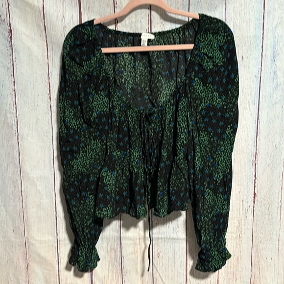 NWOT Topshop Star Print Tie Front Blouse - Picture 1 of 7